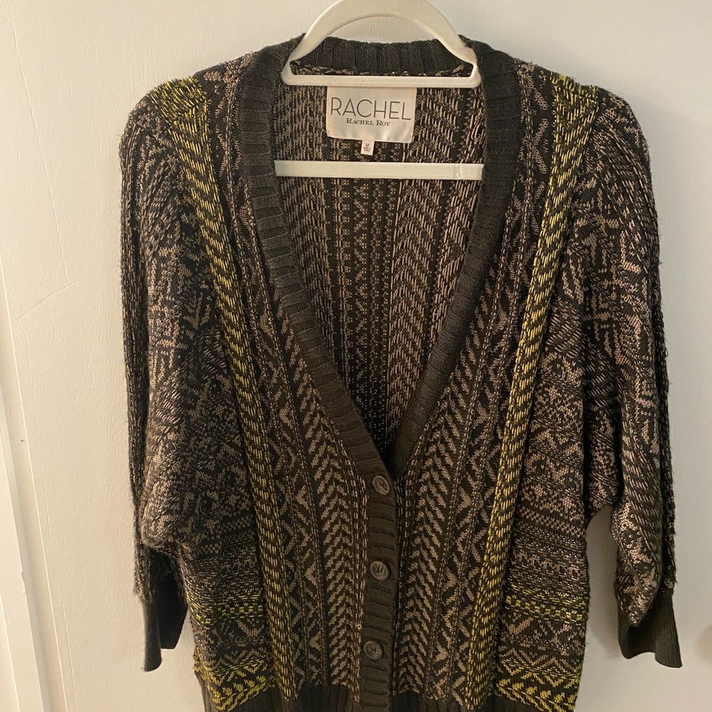 RACHEL Rachel Roy Brown and Yellow Patterned Cardigan